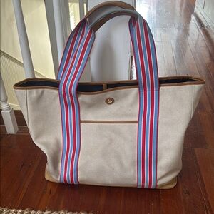Stylish Cream Tote with Striped Handles
